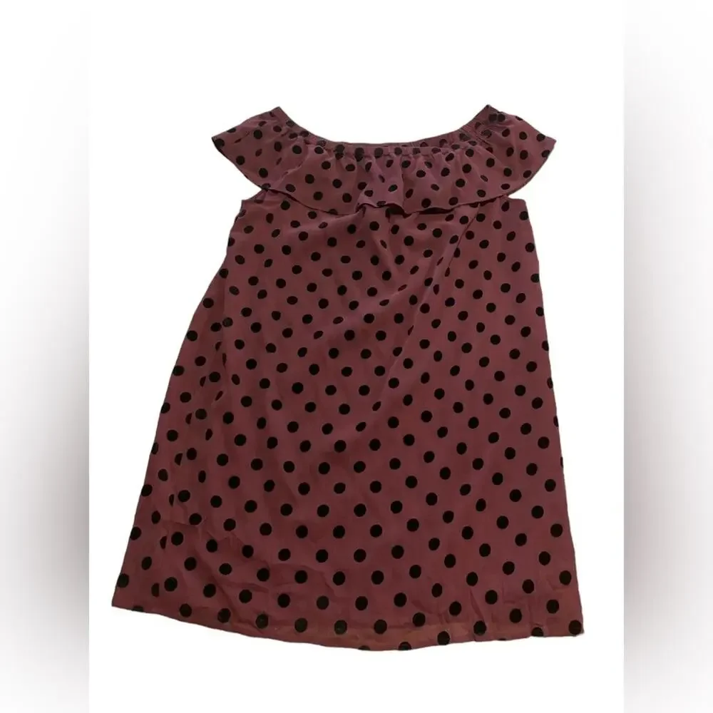 J. Crew  Dress Off the‎ Shoulder Ruffle Polka Dot Cabernet/Black Size 18